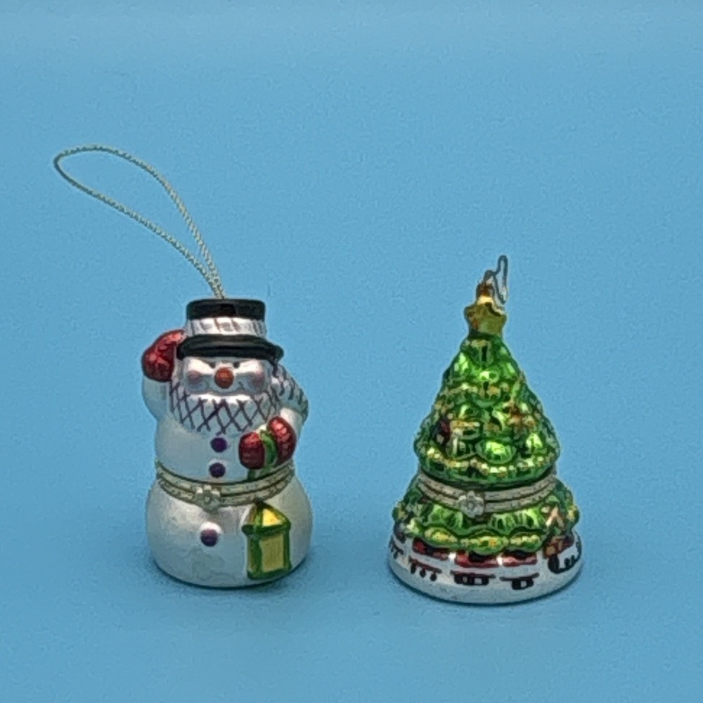 Vtg 2002 DSI Christmas Musical Hinged Glass Photo Holder Ornaments Lot of 2 WORK